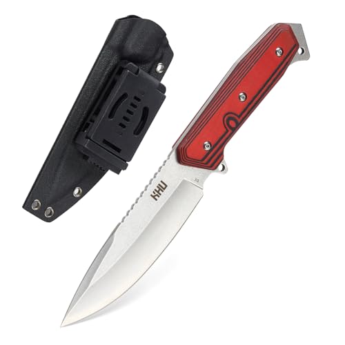 KHU D2 Acero Cuchillo Caza Cuchillo Hoja Fija, Cuchillo Supervivencia con funda Kydex Cuchillo Bushcraft Mango de G10, Outdoor Camping pesca senderismo Accesorios - 31A