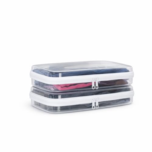 Image of Maple & Lark Bliss Bins - Hard Sided Clear Zipper Case for Storage - Professional-Grade Plastic Clear Zipper Pencil Case, Toiletry Pouch, Travel Organizer, Cosmetic Bag, Toy Storage Bins (2 Pack, L)