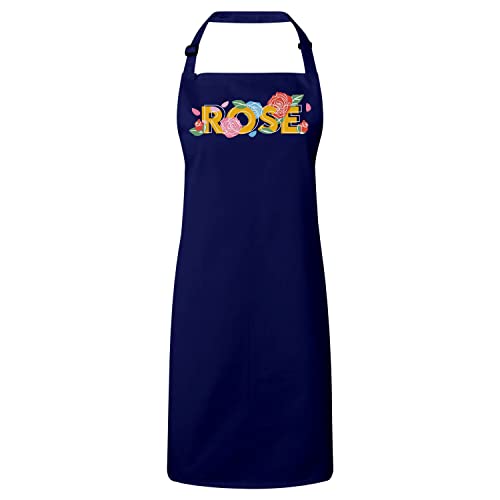 Tablier premium cuisine au motif de fleurs minimalistes chic bleu marine et rose