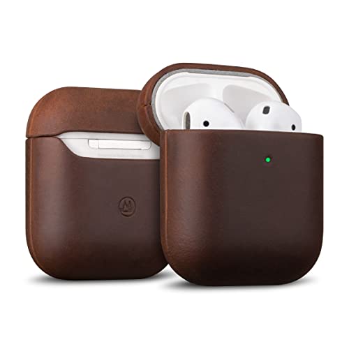 Airpods Leather Case Cover, Maogoam Genuine Vintage Oil Wax Crazy Horse Cowhide Leather Case For Airpods 1&2 Generation, Indiana Jones Style, Handcrafted Fully, (Dark Brown) #TOP16