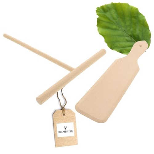 HOFMEISTER® Ensemble pour crêpes, 2 pièces, pour la préparation et le retournement des crêpes, comprenant une spatule à crêpes et un répartiteur à crêpes en bois de hêtre robuste et durable, 32 cm.