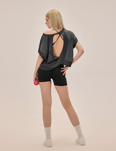 Image of UNIANKIYA Open Back Workout Tops for Women Loose Fit Athletic Crop Tee Short Sleeve Gym Running Yoga Shirt