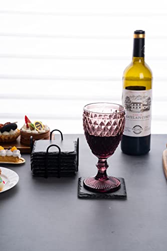 WLWNWFT Schiefer Untersetzer für Gläser 8er Set, Untersetzer Schiefer Glasuntersetzer mit Halter, Tischuntersetzer Getränkeuntersetzer inkl. Kreidestift