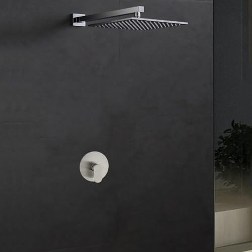 SUBEIXI Shower Mixer Valve Kit, Single Function Round Shower Handle Valve, Wall Mount Faucet Shower Rough-In Valve Bathroom Trim Kit, Brushed Nickel