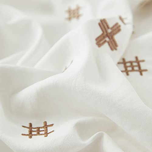 Bedbey White Embroidered Duvet Cover King Size Boho Bedding Elegant Sweet Embroidery Fresh Geometric Pattern French Country Bedding Set 3-Piece With Zipper(Golden,King) #TOP7