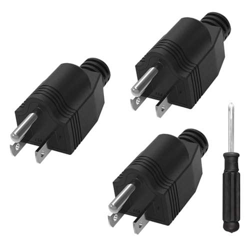 Replacement Plugs 3 Pack 3 Prong Replacement Plug with 1 Screwdriver Extension Cord Ends ReplacementPlug 3 Prong Neutral Ground Bonding Plugg 3 Wire 15A 125V Male Plug Black