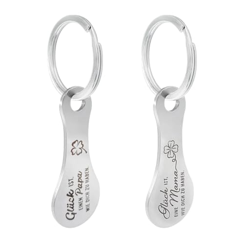Devantia Einkaufswagenlöser Metall Einkaufschip zum Rausziehen Schlüsselanhänger Einkaufswagenchip - Eltern Rostfreie Einkaufswagenentriegler Mit den Worten „Mama oder Papa“ (2 Stück)