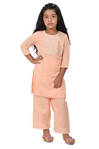 Image of Rayon Kurta Pant Set for Girl Child, Gota Work Kurti with 3 /4 Selvess, Round Neck Traditonal Dress,Ethnic Wear Kurti for Kids