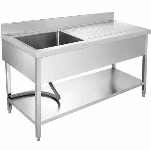 Plonge Inox Professionnelle 1 Bac avec Égouttoir à Droite – 1200 × 700 mm – Dosseret 100 mm