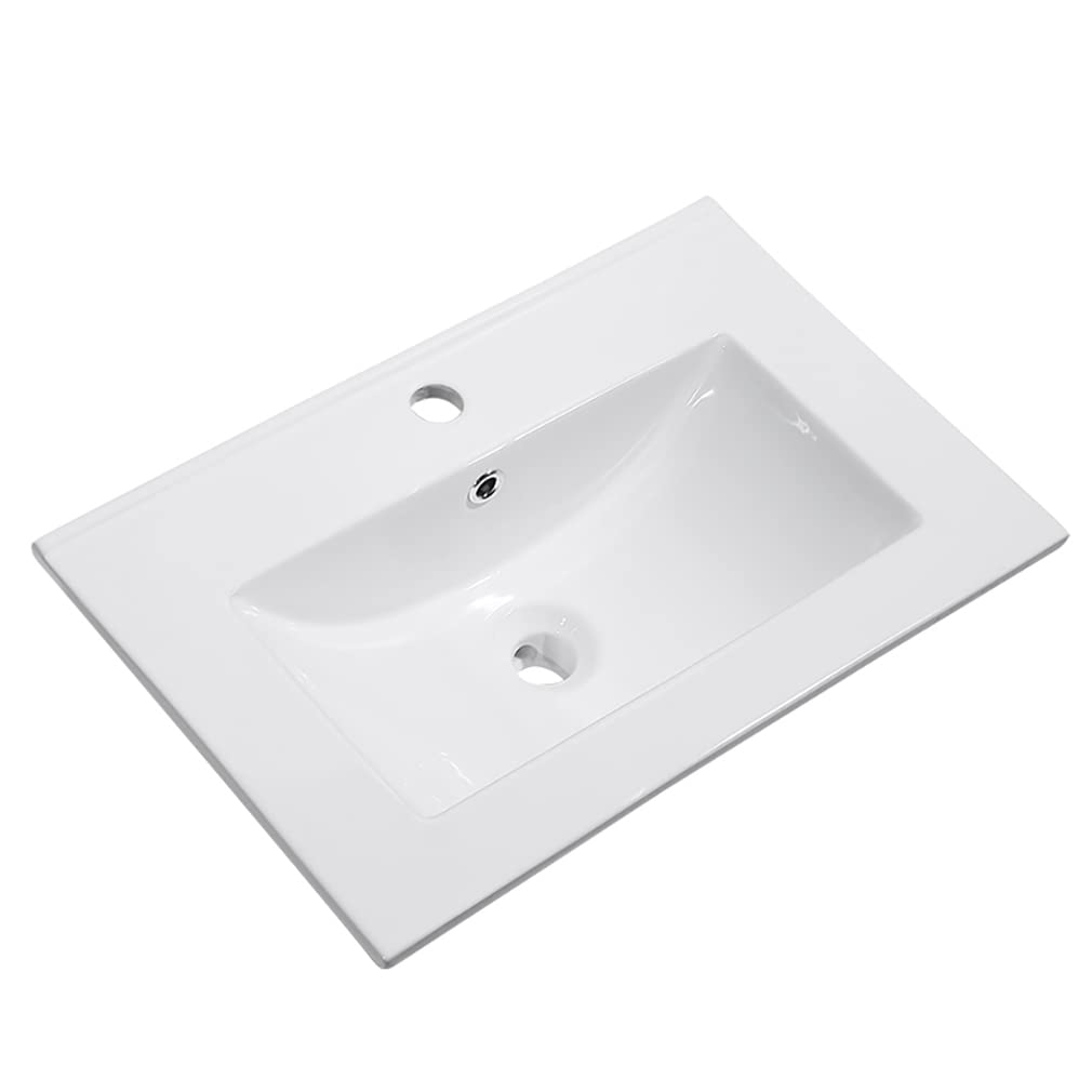 Baanio - Lavabo Encimera Cerámico Blanco | Pila Lavamanos Rectangular 121x46 Cm | Compatible Con Mueble De Baño 120x45 Cm, Con Rebosadero, Con Orificio Grifo 121x46 Cm, 1 Seno Centrado, Varias Medidas