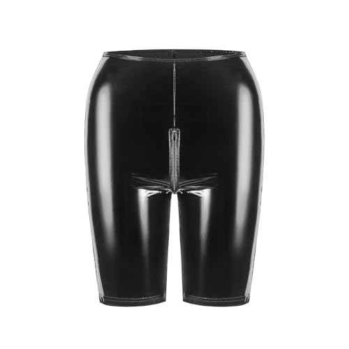 Women High Gloss PVC Leather Sexy Zipper Shorts Lingerie Clubwear Nightwear Fashionable Apparel (Black, L)
