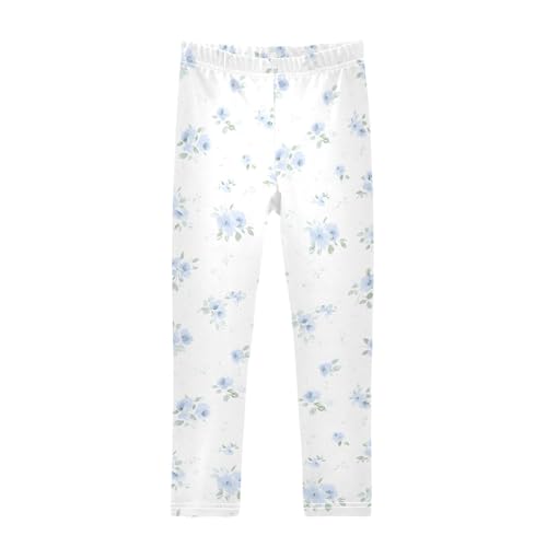 ALAZA Girls' Leggings Children's Yoga Pants Skinny Printed Dance Blue Small Floral Comfortable 4T