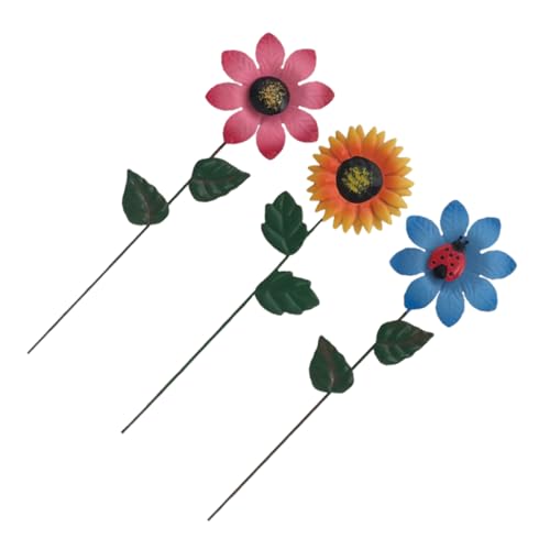 JOINPAYA Set 3 Paletti Decorativi Da Giardino in Metallo a Forma Di Fiore Colorato, Decorazioni Per Esterni e Patio, Ornamenti Floreali Per Prato e Cortile