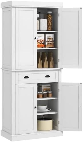 HOMCOM 72.5" Kitchen Pantry Cabinet, Traditional Freestanding Sto...