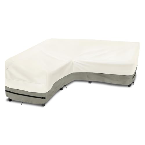okcool Outdoor Sectional Cover V Shaped Patio Furniture Covers for 5-Seater Outdoor Sectional Furniture Couch 85(85L) x 33.5D x 31H White&Grayish Green