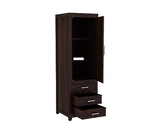 Image of Sheesham Wood Wooden Single Door Wardrobe Organizer for Clothes | - Solid Wood Almirah with 3 Drawers, 3 Shelves - Cupboard for Large Bedroom (Design 12)