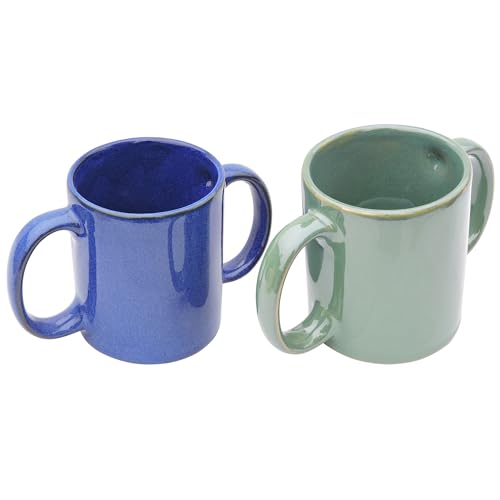 HealthGoodsIn Dual Handle Mug (Double Grip Mug) Set of 2 for Secure Hold, MICROWAVE SAFE, 11.83 Fl. Oz. (350 Ml) (Premium Color)