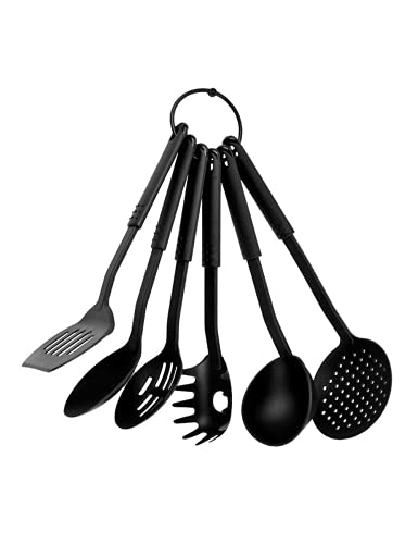 Aarya 6 Pcs/Set Nylon Heat-Resistant Nonstick Spoon Spatula Turner Scoop Kitchen Cooking Utensil Tools Set (Black Color, Set of 1)