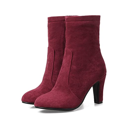 VOKLIN Women's Pointed Toe Chunky Block High Heel Dressy Ankle Boots Side Zipper Elegant Dress Short Booties2