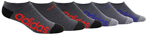 adidas Youth Kids-Boy's/Girl's Superlite Linear No Show Socks (6-Pair), Black - Onix Marl/Black/Scarlet Onix/Onix - Light Onix, Large, (Shoe Size 3Y-9)