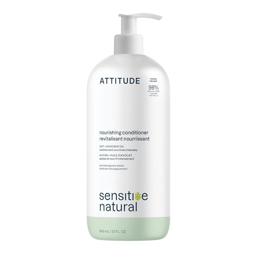 Image of ATTITUDE Nourishing Hair Conditioner for Sensitive Dry Scalp, Dry and Damaged Hair, Soothing Oat, Naturally Dervied Ingredients, Dermatologically Tested, Vegan Detangler, 32 Fl Oz