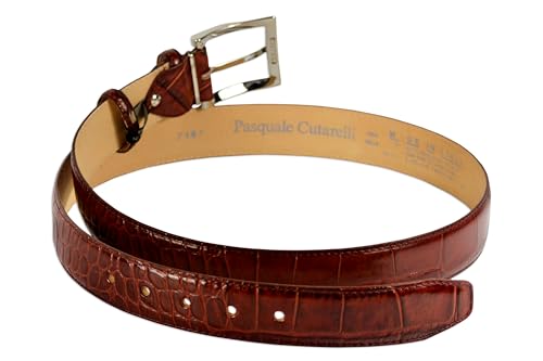 Image of Men's Italian Crocodile Embossed Leather Belt | Genuine Italian leather. Refined crocodile embossed texture. 35mm (1.38 inch) dress width. Handmade in Italy. Gift boxed.