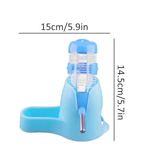 Tabanzhe Hamster Water Bottle with Stand,80ml Automatic Bottle Dispense with Food Container No Drip Leak-Proof Feeder Nozzle Water Auto Dispenser Stand for Small Animals Guinea Chinchillas Rat(Blue) - Image 2