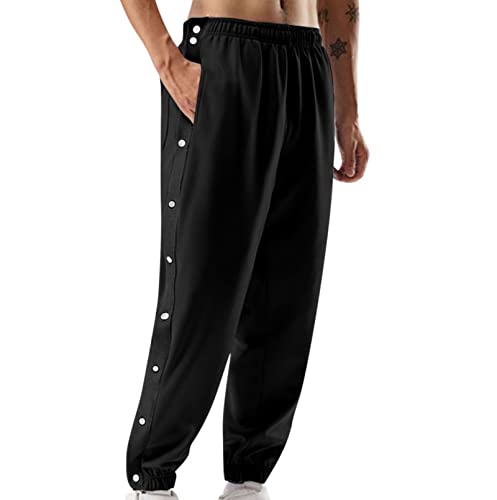 Mens Tear Away Athletic Pants Casual High Split Snap Button Sweatpants Jogger Pants Loose Fit Active Workout Trousers3