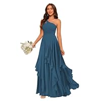 One Shoulder Teal Bridesmaid Dress for Women Chiffon Sleeveless Elegant Long Maxi Formal Party Dresses US4