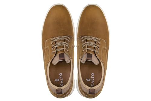 Image of CALTO Men's Invisible Height Increasing Elevator Shoes - Tan Brown Lace-up Premium Leather Casual Derby - 3.3 Inches Taller - J1200 - Size 10.5 D(M) US