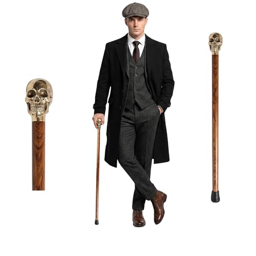 AnNafi Walking Cane Design King Solid Brass Skull Handle Gold Ebony Wood Brown | Tone Natural Wooden Cane Walking Stick for Men & Women | Decorative Staff Display Formal Fritz (Brass Skull Handle)