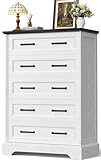 YESHOMY Tall Dresser for Bedroom, Farmhouse 5 Drawers Dresser, Chest of Drawer Chest, Multi-Tier Clothing Storage Cabinet, White and Black
