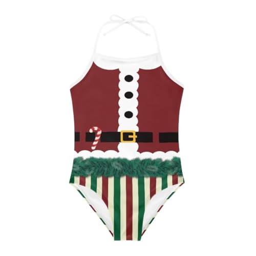 Christmas Kids One-Piece Halter Swimsuits Beach Swimwear Bathing Suit for 3-10 Years Girls
