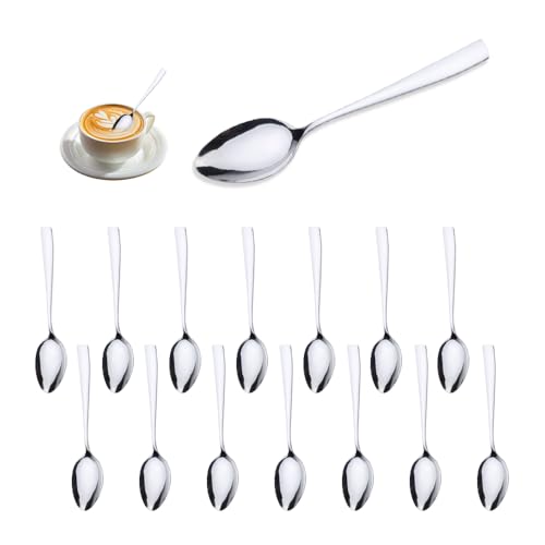 YZROHYI Juego de 15 Cucharas Pequeñas Cafe 13,6 cm,Cucharillas Postre Acero Inoxidable,Cucharas Soperas,Cucharas de Te,Cuchara de Agitación,Cucharas de Helado,Cucharas Ensalada para Restaurante
