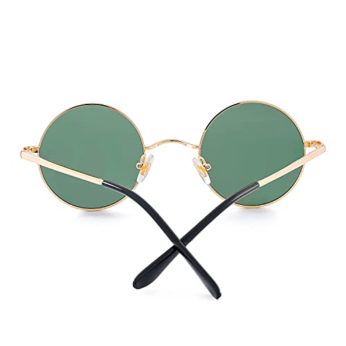 Image of Red Lens Circle Glasses Small Round Polarized Sunglasses for Women Men Retro Hippie Style Circle Sun Glasses