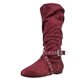 Urban Step Dance Line Shoes Suede Sole Boot Step Women Latin Dance Boots Salsa Shoe Long Warm Up Line Shoes West Coast Swing Dance Boots (Burgundy, Adult, Women, 10, Numeric, US Footwear Size System, Medium)