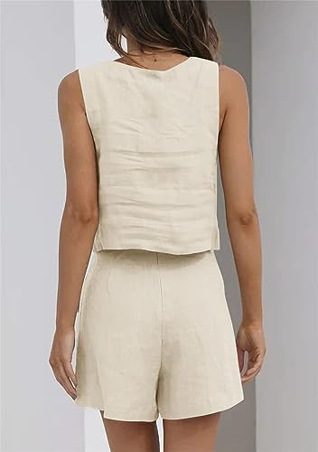 Conjunto de lino para mujer que combate el calor con comodidad casual 3