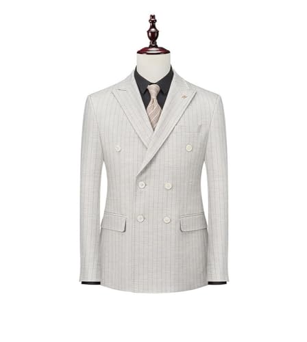 Men's Stripe Suit Blazer Formal Peak Lapel Double Breasted Buttons Coat Wedding3