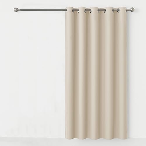 AMEHA Eyelet Blackout Curtains 66X84 Inch Super Soft Thermal Insulated Black Out Ring Top Cream Curtains for Living Room Darkening Window Treatment with Tieback, 1 Panel