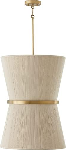 Capital Lighting 541261NP Cecilia Transitional Art Deco Luxe Hand-Wrapped Natural Rope Tapered Foyer Light Fixture, 6-Light 360 Total Watts, 28" H x 20" W, Patinaed Brass
