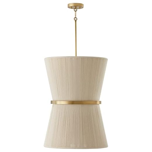 Capital Lighting 541261NP Cecilia Transitional Art Deco Luxe Hand-Wrapped Natural Rope Tapered Foyer Light Fixture, 6-Light 360 Total Watts, 28" H x 20" W, Patinaed Brass