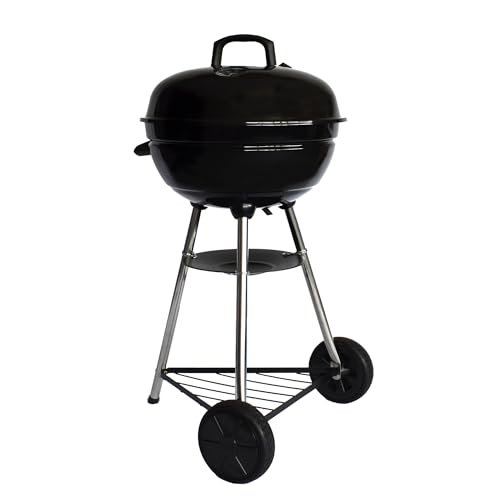 Cook'in Garden SMOK 50 Barbacoa de carbón de leña con tapa esmaltada, termómetro integrado, 6 cubiertos, recuperador de cenizas, para exterior y jardín