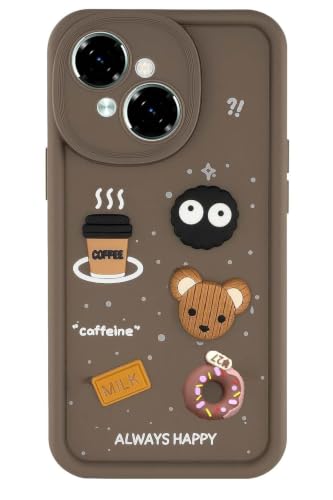 Image of Bintage Cute Fun Ball | Taddy Cartoon 3D Smiley Coffee Cup | Milk Donut | Full Protection Rubber Back Cover Compatible for Tecno KL4 / Spark Go1 - Brown