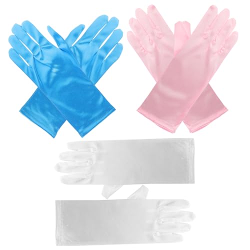 3 Pairs Dress Skirt Gloves Elegant Decorative Party Supplies for Pink White Blue Material for Wedding Flower Girl Ballet Dance and Photography Props