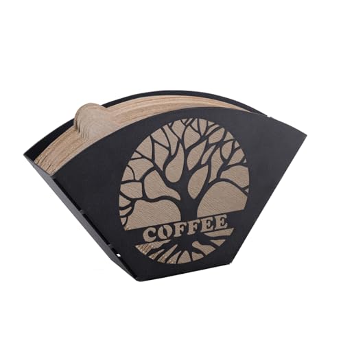 YapitHome SenaiMy - Soporte para filtro de café con forma de V, color negro, metal, decoración del árbol de la vida, para café, hotel, bar, hogar