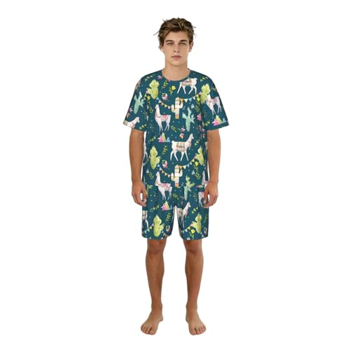 Pyjama léger homme imprimé lama et cactus idéal pour les soirées détendues sur la terrasse