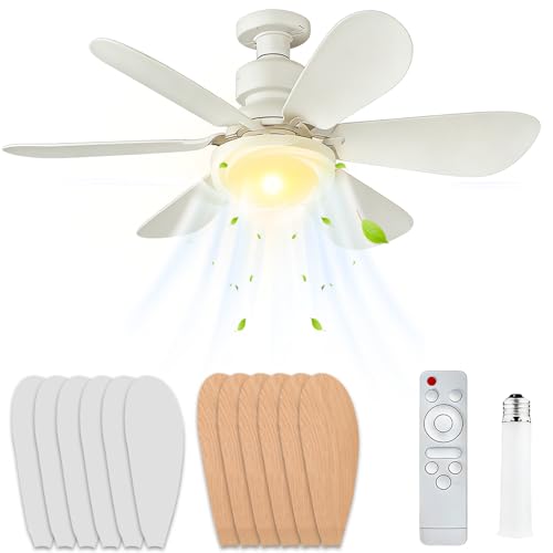 Image of SGZIOO Ceiling Fans with Lights and Remote, 40W Screw in Ceiling Fan Light with E27 Base, 6 Wood Color and 6 White Fan Blade, 3 Colors Lights, 3 Speed, Light Fan Ceiling for Bedroom, Living Room