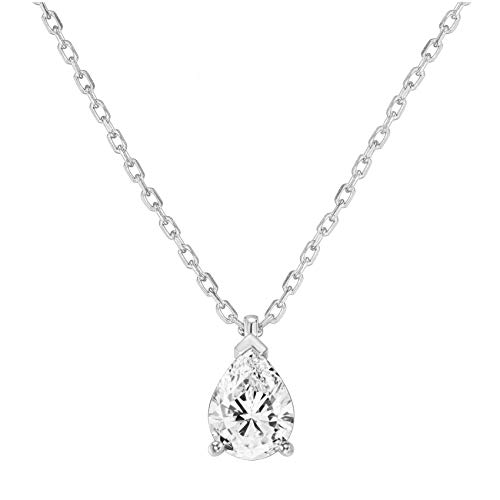 PAVOI 14K Gold Plated 925 Sterling Silver Post Faux Diamond Pear Solitaire Pendant Halo Necklace in...
