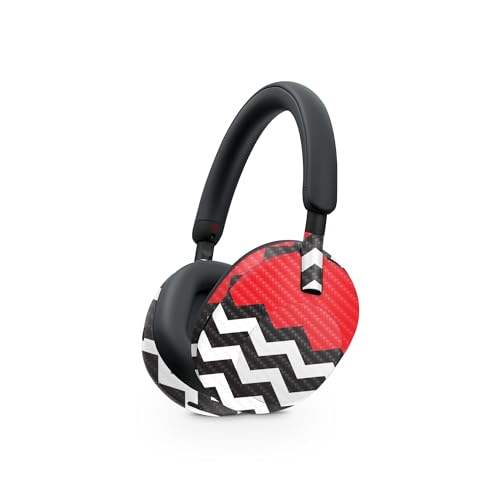 Image of MightySkins Carbon Fiber Skin Compatible with Sony WH-1000XM5 Headphones - Red Chevron | Protective, Durable Textured Carbon Fiber Finish | Easy to Apply
