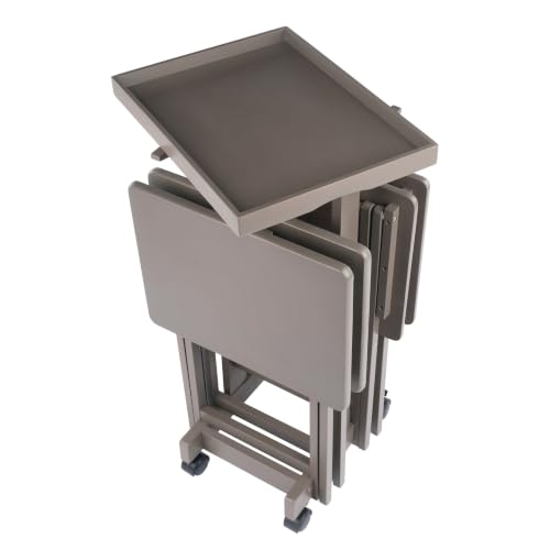 Winsome Isabelle 4 Snack Tables with Tray Stand and Removable Serving Tray Oyster Gray Finish by Winsome - Used condition - Image 5